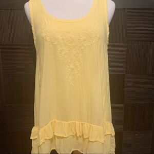 Sunshine yellow embroidered ruffle sleeveless top